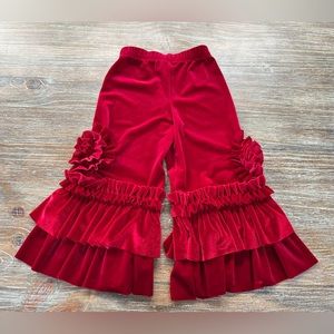GIRLS PIXIE GIRL FOR CHASING FIREFLIES RED VELVET CULOTTES/PANTS, 4T